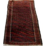 BALUCHISTAN RED AND INDIGO BLUE ORIENTAL RUG 1900C W 3'5" L 5'2"Good weave, red and black.Good
