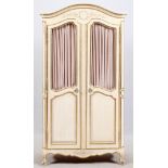 KINDEL ANTIQUE WHITE AND GOLD LEAF ARMOIRE, H 79", W 42"Two doors with inset brass grill work in