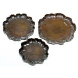 TIFFANY STUDIOS BRONZE NESTING DISHES, C. 1910, THREE, DIA 3 1/2"-5"A set of 3 bronze organic form