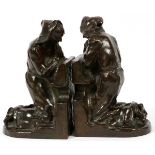 LOUIS MCCLELLAN POTTER (1873-1912), BRONZE PRAYING MONK BOOKENDS, 1911, PAIR, H 10"Signed "Louis