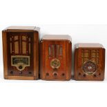 CROSLEY & RCA VICTOR MAHOGANY TABLE TOP RADIOS, C. 1935, THREE, H 13"-20"Tombstone radios include