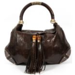 GUCCI BROWN SNAKESKIN INDY HOBO BAG, W 19"Chocolate brown snakeskin, having a single handle and