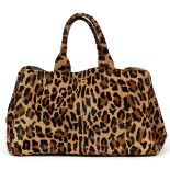 PRADA LEOPARD CAVALLINO CALF HAIR TOTE BAG, W 16"Brown and black Cavallino leopard print calf hair