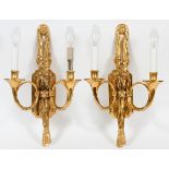 TWO-LIGHT HUNTER HORN FORM GILT METAL SCONCES, PAIR, H 14.5"Faux candle design, accented with tassel