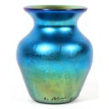 LUNDBERG STUDIOS IRIDESCENT GLASS VASE, 1997, H 3"Marked on the underside (see additional photo).