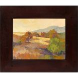 WHITNEY BROOKS ABBOTT (CALIFORNIA ARTIST, B. 1972), OIL ON BOARD, H 9", W 12", "EMPTY COW PASTURE"9"