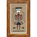 SAND PAINTING, H 13", W 7", "YEI BI CHEI"Depicting a Navajo figure in ceremonial dress. Signed and