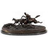 AFTER EVGENY LANSERE [LANCERAY] (RUSSIAN, 1848-1886), BRONZE SCULPTURE, H 10 1/2", L 24" (BASE),