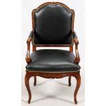 LEATHER ARMCHAIR H 41'', W 23'', D 19 1/2''Nailhead trim beading with zebra design backing on back