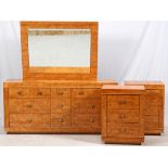 LANE FURNITURE BY RAY SOBOTA BEDROOM FURNITURE, FOUR PIECESKnotty white ash burl veneer dresser, two