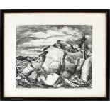 DELMAR PACHL (AMERICAN, 20TH C.), LITHOGRAPH, 1941, H 12", W 14 1/2", "WINDY CANYON"Pencil signed