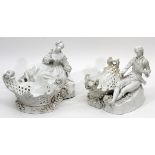 MEISSEN BLANC DE CHINE PORCELAIN FIGURAL SWEETMEAT DISHES, C. 1800, H 9", L 9 1/2"Male and female