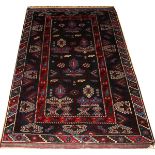 TURKISH HAND WOVEN CARPET W 4'3" L 6'6"All wool. Navy blue, red, ivory. Geometric motif. Deep