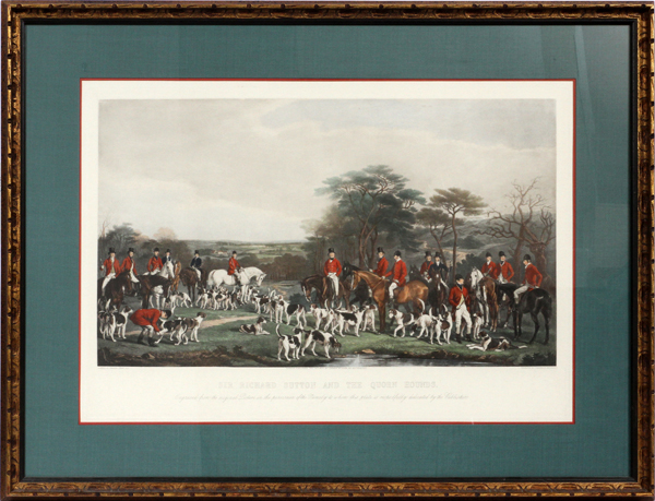 AFTER FREDERICK BROMLEY, LITHOGRAPH H 21", W 29 1/2", 'SIR RICHARD SUTTON & THE QUORN HOUNDS'