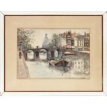 JOH. GERARDUS "DEN" HENGST (1904-1982), WATERCOLOR, H 14", W 19", "TORENSLUIS IN AMSTERDAM"Dutch