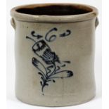 AMERICAN SALT-GLAZED EARTHENWARE PICKLE CROCK, MID 19TH CENTURY, H 13"A round, 6 gallon pickle