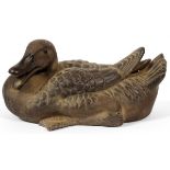 CHINESE BROWN PORCELAIN DUCK H 8" W 8" L 16"glass eyes- For High Resolution Photos visit