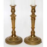 FRENCH BRONZE CANDLESTICKS, PAIR, H 10 1/4"Single-light. Made in France. From the collection of