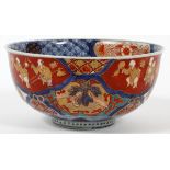 JAPANESE IMARI PORCELAIN BOWL, H 4", DIA 8"A hand painted Imari porcelain bowl with a four character