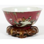 CHINESE LAVENDER PORCELAIN OPEN BOWL WITH FLORAL DESIGN, H 4", DIA 6"Chinese porcelain bowl with