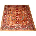 TURKISH HAND WOVEN WOOL RUG, W 5', L 5' 3''A Woven Legends rug.Good condition jw- For High