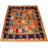 TURKISH HAND WOVEN WOOL RUG, W 5' 1'', L 5' 10'', "PLAYING CARDS"A Woven Legends rug.Good