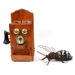 ANTIQUE STYLE WALL MOUNTED TELEPHONE, H 17 1/2", & BEE-FORM SCONCEPlastic components, H.17 1/2" x
