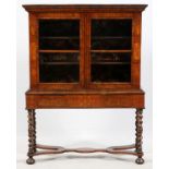 ENGLISH WALNUT MARQUETRY CABINET, 19TH C., H 62", W 46"Satinwood inlays. Two-part marquetry cupboard