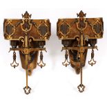 2 LIGHT, PATINATED METAL SCONCES, C1930, FOUR, H 15", W 9"15" x 9" Two lights per sconce. Four total