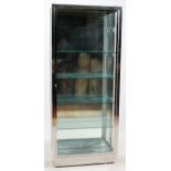 CHROME AND GLASS DISPLAY CASE H 84", W 36", D 14"Featuring a single door with key, four glass