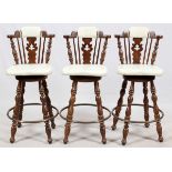 UPHOLSTERED WOODEN BAR STOOLS, 3 PIECES, H 41"Overall height, 41", seat height 27 1/2".Good to