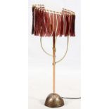 ARTEMIDE, ITALIAN GLASS SHADE TABLE LAMP, C. 1990, H 32"Having red glass stripes about the shade,