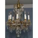 FRENCH CRYSTAL EIGHT-LIGHT CHANDELIER, LATE 19TH C., H 26", DIA 18"A crystal shaft and pendant, in a