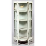 HALF ROUND, PALE GREEN, THREE SHELF CURIO CABINET, H 60", W 28", D 16"Full height center wood