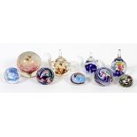 JOE RICE & OTHER GLASS PAPERWEIGHTS, NINE, H 1 1/2"-4"Including 2 teapot-form, one by Joe Rice and