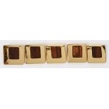 CHRISTIAN DIOR GOLD TONE & WOOD PAIR OF EARCLIPS & SLIDES, FIVE PIECES, W 1"Including a pair of