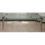 PHILIPPE STARCK (1949-) FOR ALEPH FROSTED GLASS & ALUMINUM DINING TABLE, LATE 20TH C., H 29", W 82