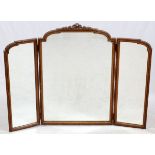 TRIP TYCH, WALNUT VANITY MIRROR, H 29", W 52" O/AWalnut carved walnut vanity trip tych