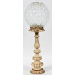 WOLIN WESTHAVEN, CONN, GONE WITH WIND STYLE METAL CANDLESTICK & GLASS GLOBE, H 25", DIA 9"A glass