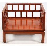 ORIENTAL MAHOGANY OPEN ARMCHAIR H 27 1/2'', W 33'', D 30''Open lattice work on the back and