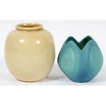 ROOKWOOD & VAN BRIGGLE POTTERY VASES, TWO, H 4 3/4" & 3 1/2"Including 1 Rookwood pottery bulbous