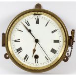 S. MARTI, PARIS, BRASS CLOCK, 1931, D 3 1/4", DIA 8"Brass case with hinged brass and glass bezel