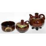 ZANESVILLE POTTERY VASES & BOWL, EARLY 20TH C., THREE PIECESBowl 2 1/2" x 5", vase 6", vase 2 1/2".