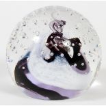 CAITHNESS BLOWN GLASS PAPERWEIGHT 1994 "REFLECTION"Signed. Purple and white.Good condition jw- For