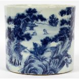 CHINESE BLUE AND WHITE PORCELAIN VASE, H 7", DIA 7"Decorated with a scenic landscape; no apparent