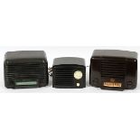 VINTAGE PLASTIC RADIOS, C. 1930, THREE, H 4"-6", W 6"-8"Including 2 black plastic radios, one