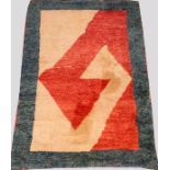 TURKISH TULU HAND WOVEN WOOL RUG W 2'', L 4'2''Bold geometric colors; a Woven Legends rug.Good