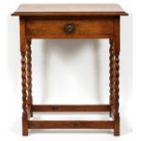 OAK BARLEY TWIST END TABLE, H 27", W 24", D 15"An oak end-table or nightstand, with a single