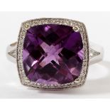 6.4CT AMETHYST AND DIAMOND RING, SIZE 7 1/4A 6.40ct natural faceted cut amethyst with a .15ct