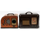 ART DECO PORTABLE RADIOS, C. 1940, TWO, H 7" & 7 1/2"Including 1 brown plastic by Aircastle, small